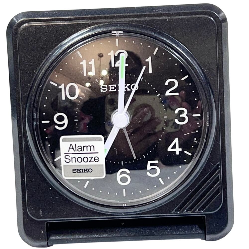 Seiko Travel Alarm Clock Black Foldable Case Quiet Sweep Second Hand QHT015K New